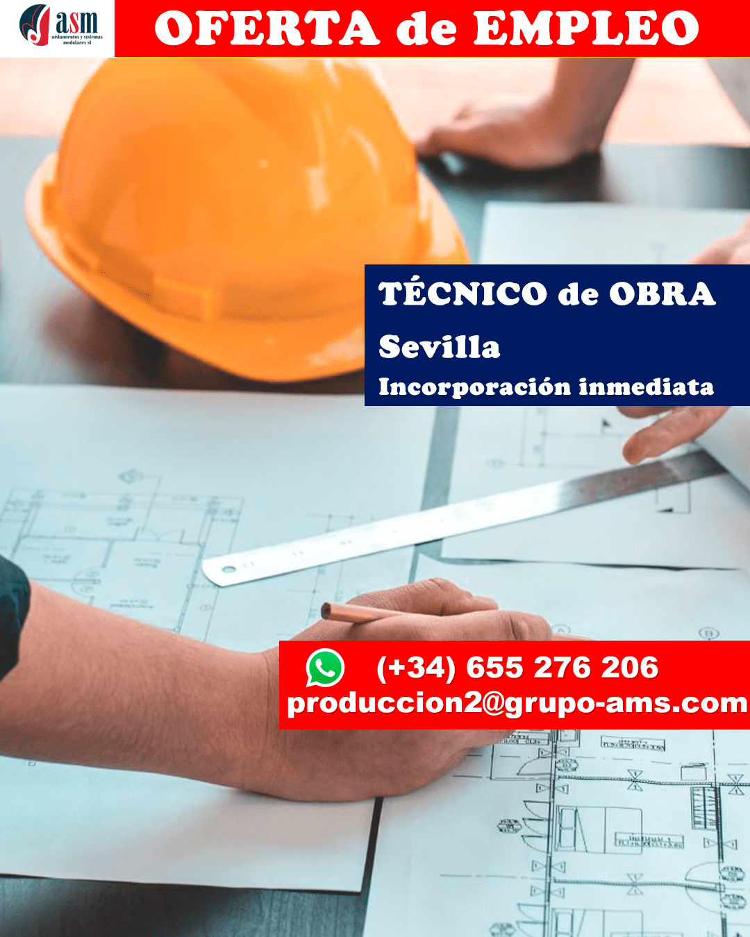 Oferta de empleo jefe de obra de sistemas de yeso laminado Pladur en Sevilla ASM